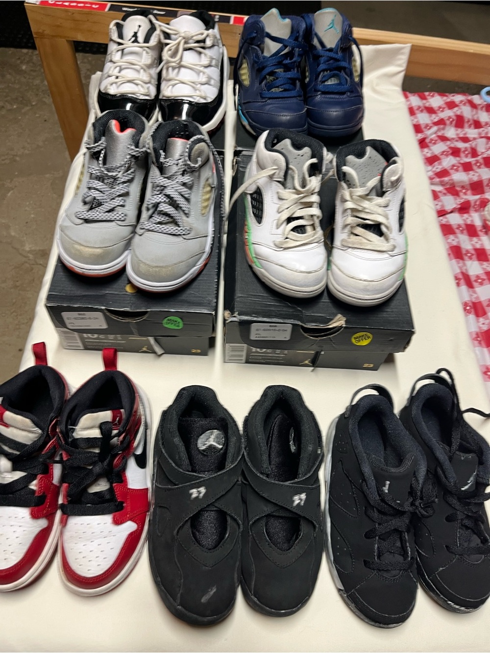Jordan Kids Sneakers Mix in Black, White, Red, Navy & Gray Nike sz 10c